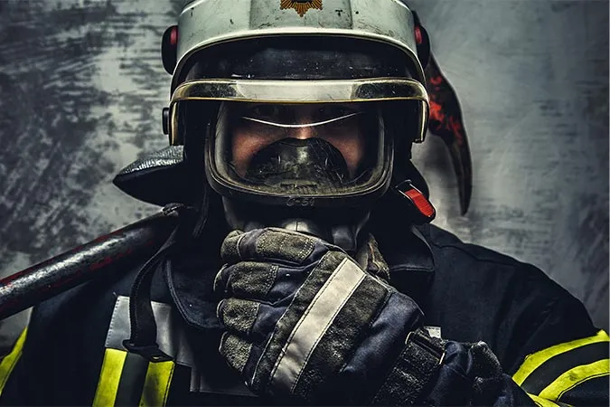 A portrait of a Firefighter on helmet 
