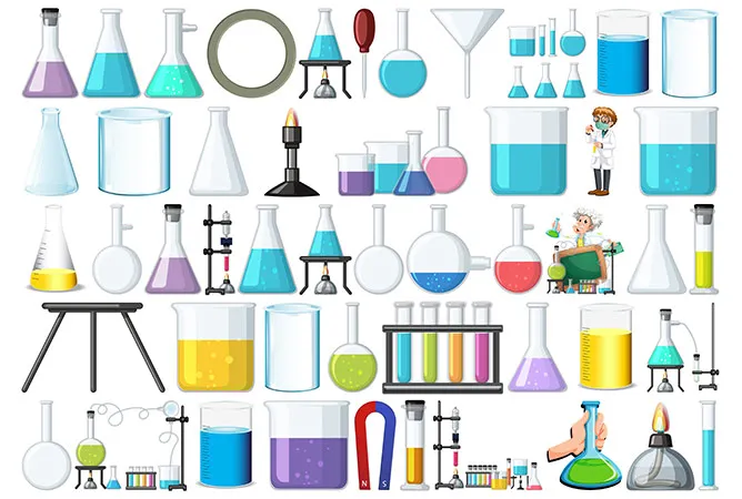 An illustration of a variety of lab equipment