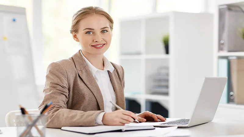 An female accountant works in office