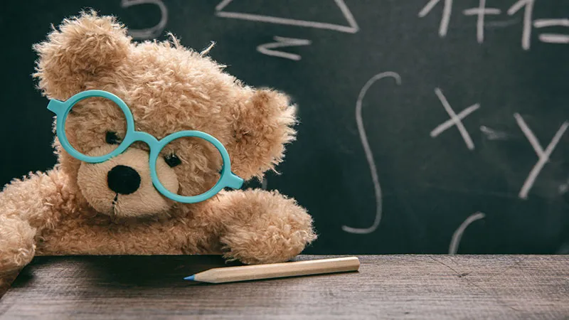 Math test concept with cute teddy