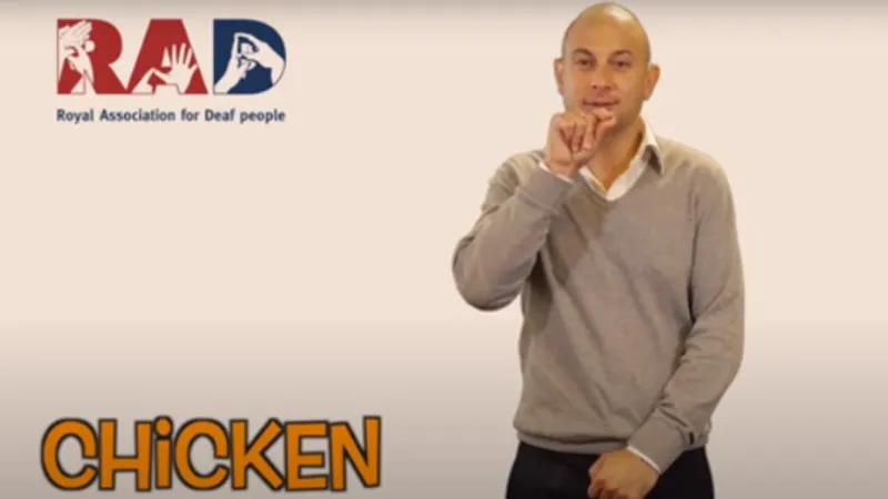 BSL tutor signing Chicken in sign language