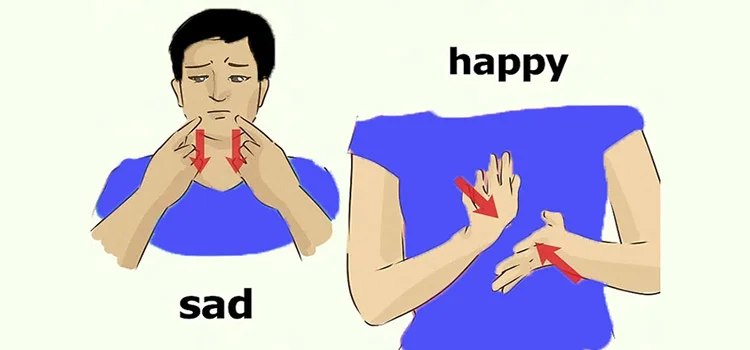 Sad in British Sign Language and Happy in British Sign Language