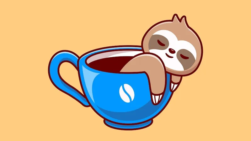 Illustration of a cute lazy sloth inside of a coffee cup