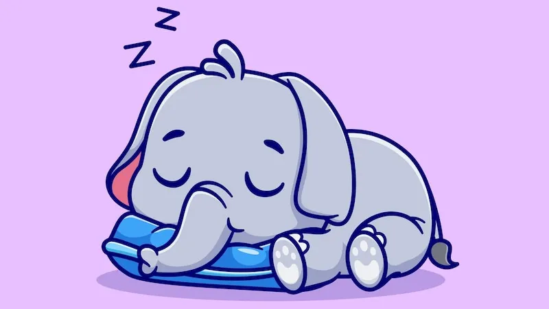 An illustration of a cute baby elephant taking a nap