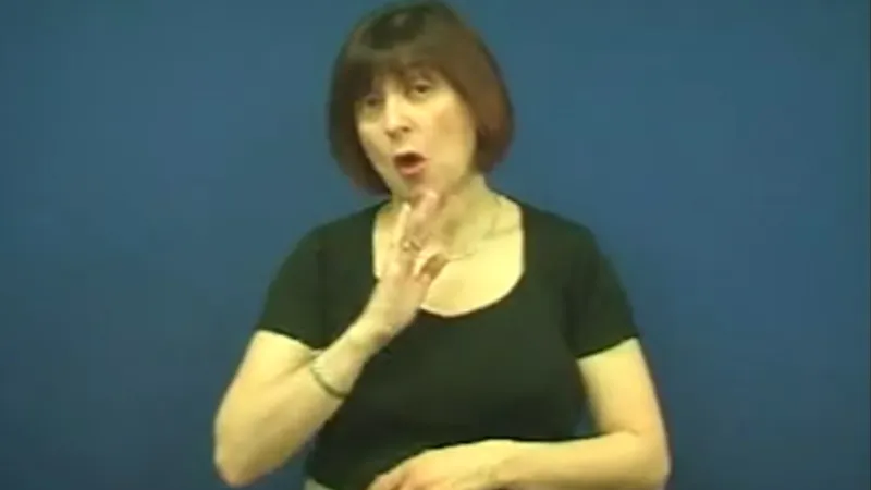 British Sign Language interpreter signing purple