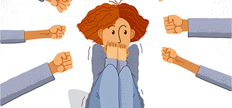 Illustration of a girl scared of hands pointing at her