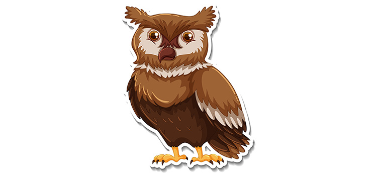 Cartoon character sticker of a brown owl bird.