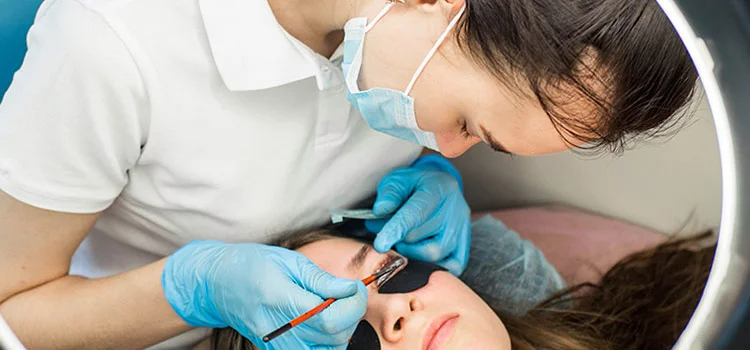 A Beautician Performs Eyelash Laminate Procedure