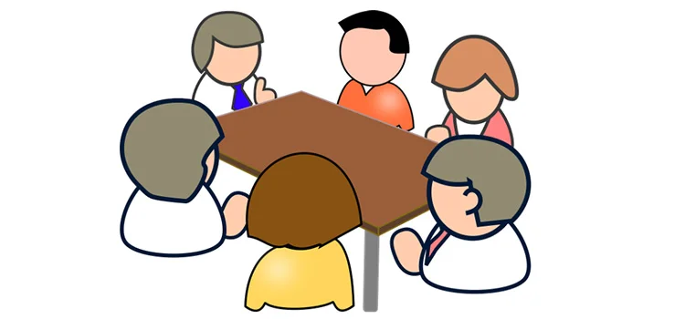 Cartoonish representation of a group session taking place among some people