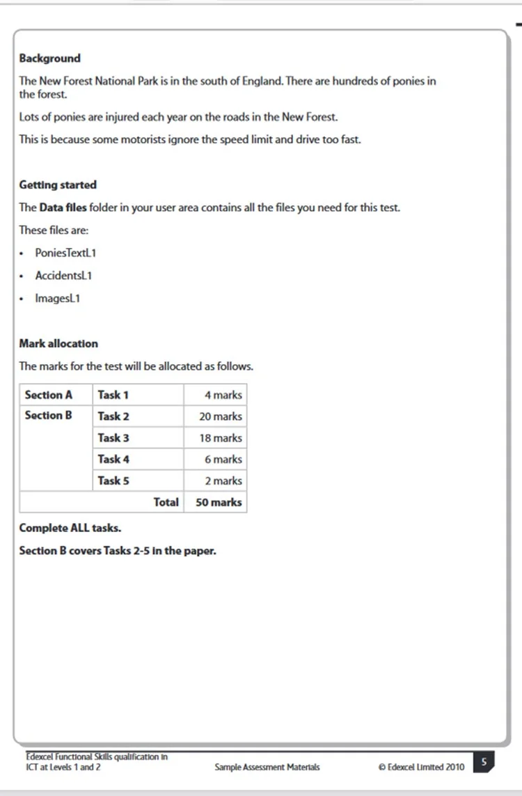 Functional Skills ICT Level 1 past papers of Pearson Edexcel