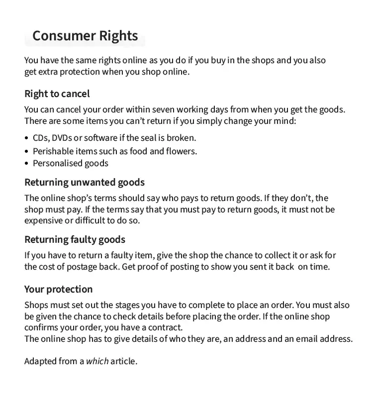 Source Documents showing the consumer rights
