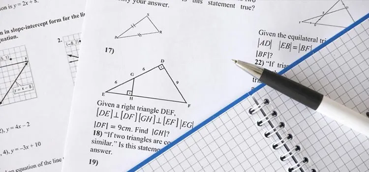 Examination practice quiz or test in geometry class