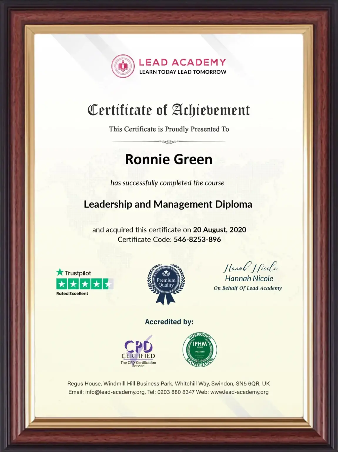 Lead-Academy Certificate of Achievement